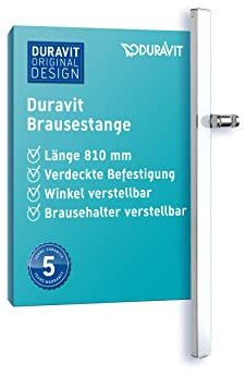Duravit Universal Duschstange, Brausestange mit höhenverstellbarer Handbrausehalterung, variable Duschstange (810 mm), Weiß Hochglanz