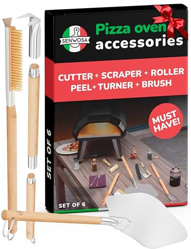 Senwosa Pizzaofen Zubehör Set - 3-teiliges Pizza-Bastelset mit Pizzaschieber, Pizzaofen & Steinbürste mit Schaber, Drehgabel & Bubble Popper - Werkzeuge für Indoor Outdoor Ziegel Holz Gasöfen