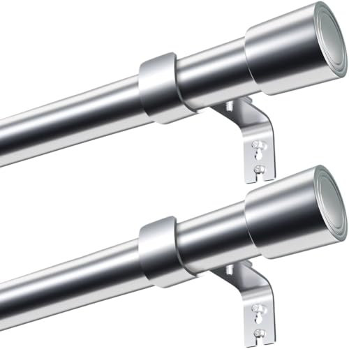 2 Läufe Vorhangstange Ausziehbare Gardinenstange Ø 25mm Beschläge-Set aus Edelstahl mit Kappenknäufen für Schlafzimmer, Esszimmer, Wohnzimmer oder Küche, Extra Lang,110-220cm