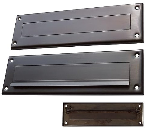 Briefeinwurf-geprägt-270 x 80 mm -Messing-Briefklappe-Briefschlitz Messing dunkel brüniert (204 nach innen klappend)