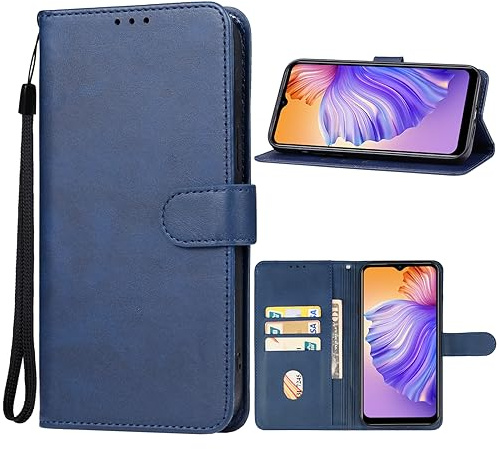 Kompatibel mit DOOGEE N50 Schutzhülle mit Standfunktion, Buch, Gel-Silikon, magnetischer Schutz aus Kunstleder, Kartenfächer (Blau)