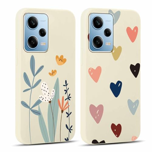 Yoedge 2 Piezas Funda para Xiaomi Redmi Note 12 5G 6,67, Ultrafina Delgado Flexible Suave TPU Silicona Carcasa con Aesthetic Love Heart & Flor Dibujos, Antigolpes Anti-arañazos Bumper Protectora Caso