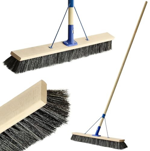 KADAX Escoba de carretera con mango largo de madera, escoba de madera ancha, rascador resistente, cepillo industrial, cepillo de fregar, cepillo rascador (80 cm)