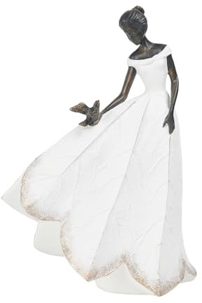 Guichifun Blattengel-Mädchen mit Vogel, Feenstatuen-Kollektion, Raumdekoration, weiß, aus Kunstharz, für Innen- und Außenbereich, Hof, Dekofiguren, Ruhestandsgeschenk, ca. 21,5 x 13,5 x 30,5 cm