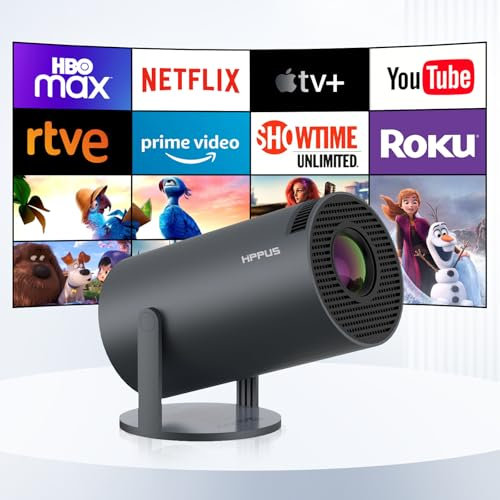Mini proiettore 1080P Supporta, intelligente 4K Full HD, Android OS 11.0, Proiettore Portatile 2.4/5G WiFi BT 5.0 correzione automatica Keystone, 180° girevole piccolo videoproiettore Grigio