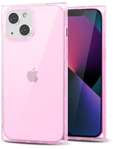 Svanove for iPhone 13 Mini Clear Case Square Rectangle Edge, Aesthetic Trendy Girly Transparent Silicone Rubber Phone Case for Women, Thin Slim TPU Bumper Protective Cover, Light Pink