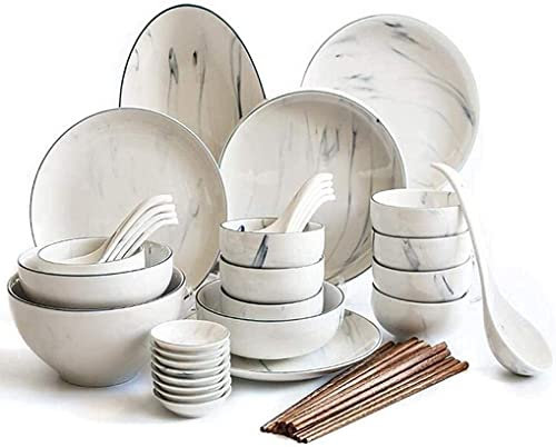 Vajilla Juego De Vajilla Familiar, Juego De Vajilla, Juego De Vajilla De Mármol De 41 Piezas Juego De Vajilla De Porcelana Servicio Combinado Para 8 Personas
