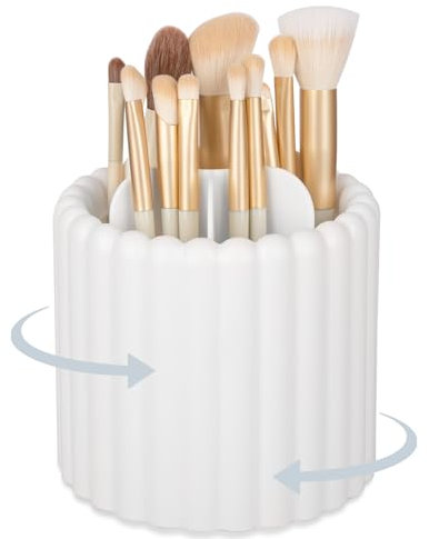 Anyoifax Porta pennelli da trucco girevole a 360 gradi, 7 scomparti, organizer rimovibile per pennelli da trucco, portapenne, per toeletta, cassettiera, scrivania, bianco
