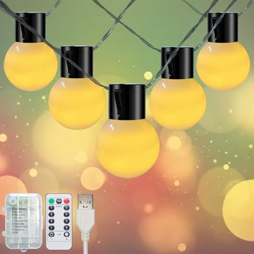 Globe String Lights Indoor Battery Operated & USB Powered, 6.8Ft 10 LED Edison Bulb String Lights with Remote Timer, G50 Outdoor Light String for Marquee Letters Numbers Patio Camping Party Decor