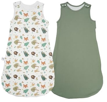 WYTbaby Gigoteuse Bébé 1 Tog, 100% Coton, Gigoteuse à Pied avec Boutons Pression et Fermeture Éclair sur le Côté, Gigoteuse avec Jambes pour toute l'année 2 Pack pour Filles Garçons