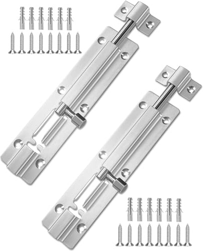AYYIQO Door Lock Bolts Stainless Steel, Door Latch Slide Bolts Lock with Screws for Bathroom, Bedroom, Pet Door (6inch 2pcs)