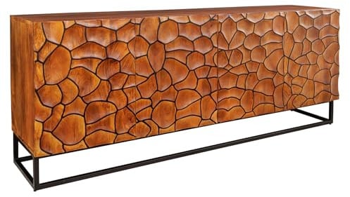 Sideboard VULCANO - 180cm - schwarz braun - Mangoholz handmade mit Stauraum | Soft Close, handgefertigtes Unikat, montiert geliefert, Metallgestell, stabiles Gestell