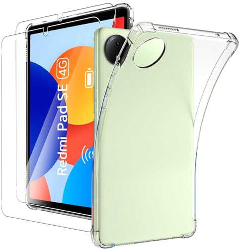 MEMELOKA Funda para Xiaomi Redmi Pad SE 4G 8.7 Pulgadas + 2 Piezas Cristal Templado, Carcasa TPU Transparente Flexible Anti-arañazos con Esquinas Reforzadas, Silicona Ultrafina Anti-Choques Funda