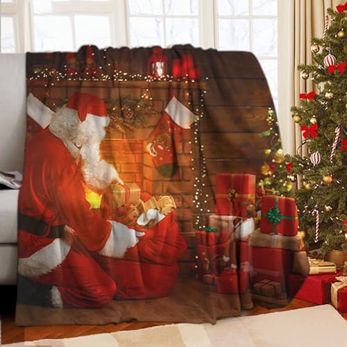 WZXGHE Weihnachtsdecken,Flauschig Und Weich Weihnachts Flanell Kuscheldecke,Für Teens Erwachsene Weihnachtsdecke Sofa (Weihnachtsmann, 130x150cm)
