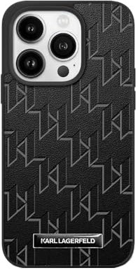 Karl Lagerfeld iPhone 16 Pro/Pro Max PU Leather Monogram KL Case with Metal Logo, Compatible with MagSafe, Black, Hard Case