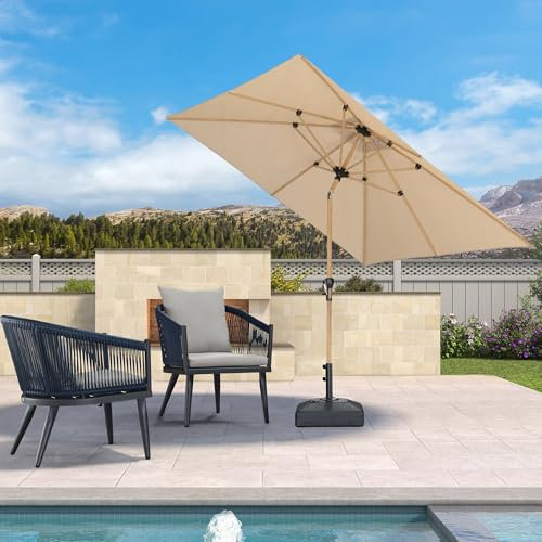 PURPLE LEAF Parasol de Jardin Extérieur Inclinable, Parasol Carré 2,5 m en Aluminium, Parasol Balcon en Teck Anti-Vent et Anti-UPF, pour Plage, Terrasse, Patio, Kaki