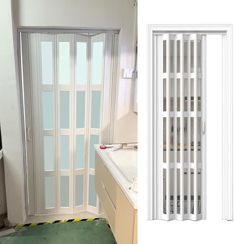 Bathroom Living Room Privacy Folding Door, Interior Sliding Doors with PVC Acrylic Panel, Laundry Room Closet French Door, Customizable Room Divider(30x80in(76.2x203cm))