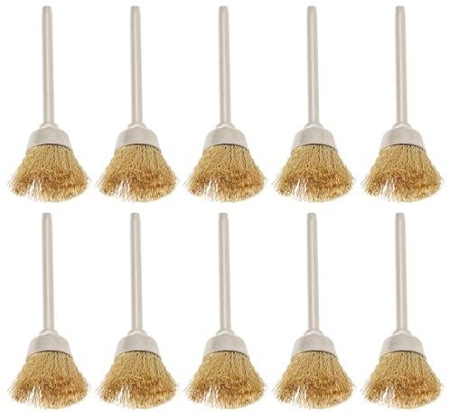 ECSiNG 10pcs Cepillos de Alambre de Latón Minicepillo de 3mm Herramienta Rotativa Cepillo de Alambre de Latón para Metal Madera Piedra Limpieza de Superficies Eliminación de óxido Pulido