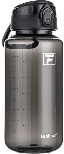 Fanhaw 1L Clear Tritan Water Bottle with Chug Lid, BPA-free, Wide Mouth, Leak Proof - for Gym, Travel, Home, School, Office (Black)