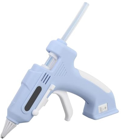 Electric Hot Glue Gun with 10Pcs 7mm Hot Glue Sticks, Hot Glue Gun and Sticks Set, Backflow Prevention Design, Cordless Hot Melt Glue Gun for Crafting, DIY and Repairs (Blue)