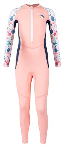 SEAUR Kids Swimsuit Full Length Bathing Suit Girls Swimming Costume One Piece Swimwear Long Sleeve Rash Guard UPF 50+ Sun Protection for Diving Snorkelling Surfing Water Sports
