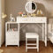 ODK Vanity Desk with Adjustable LED Mirror, Dressing Table with 4 Drawers & Interchangeable Side Cabinet, Dressing Table with Stool, Compact Vanity Makeup Table Set, White Makeup Desk 80×40×130cm