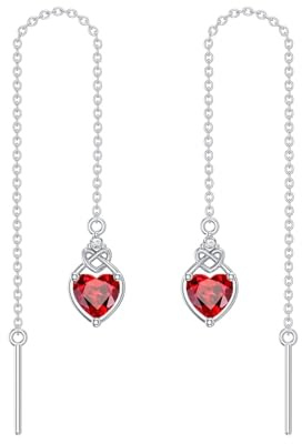 Herz Keltisch Kont Birthstone Threader Ohrringe 925 Sterling Silber Edelstein lange Kette Drop Ohr Linie Geburtstag Schmuck Geschenke für Frauen