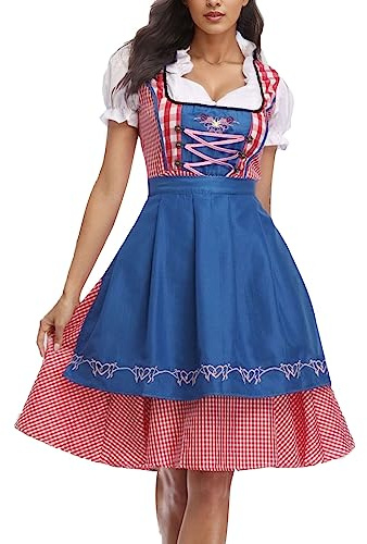 Generisch Dirndl Femmes Midi Robe Traditionnelle Dirndlkleid Jupe Traditionnelle Tabliers Dirndl Longs Robes Tablier Filles Chemisier Dirndl Mode Traditionnelle Costume Élégant Coton Dentelle Grande