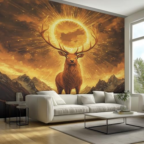 Generisch Fototapete Hirsch Tapeten Wandtapete Wanddeko Mondschatten Design, Wand Dekoration, für Büro Flur, 3D Effekt Foto Tapeten 300x210