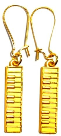 Royal Swan Gold Tone Piano Keyboard Dangle Earrings, 25mm Kidney Wires, Music Lover Gift with Velvet Bag