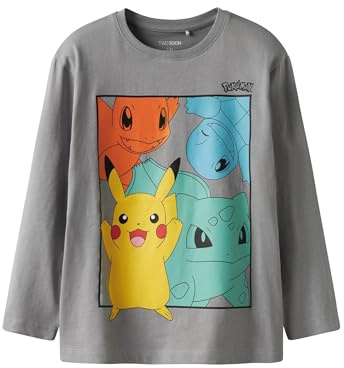 TWO SOON Jungen Langarmshirt Pokémon – Kinder Shirt mit Pikachu & Freunden, 100% Baumwolle, Größen 98–164, Pokémon Shirt Jungen Langarm