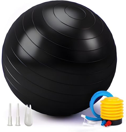 Exercise Ball 65cm 55cm 75cm, Anti-Burst Extra Thick Birthing Pregnancy Ball with Pump, Fitness Yoga Gym Balls for Adults, Exercise Balls for Labour, Stability, Pilates, Balance, Home Workout (Black)