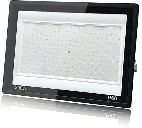 Tkdaksy Focos LED Exterior 300W, 1M Cable Blanco Frío 6500K Proyector LED Exterior, Resistente al Agua IP66 Foco Proyector LED, 30000LM para Terrazas, Patios, Cuadrado, Parques, Garajes, Fábricas