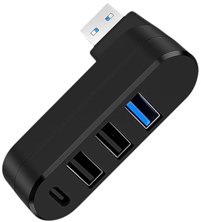 USB Hub Mini Auto 4 Ports, USB Splitter Auto Verteiler mit 2*USB 2.0 Port+3.0 Port+USB C, Hub Drehbar 180° Drehbarer Stecker, Tragbarer Adapter für Laptop, PC, Tastatur, Maus, Drucker