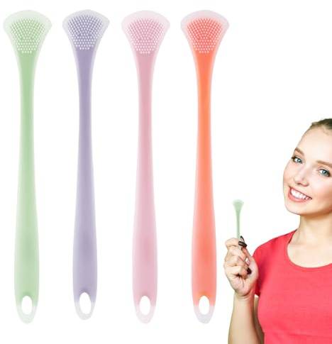 Mjuk tungborste – 18 x 5 x 3 cm silikon 4 st flexibel skrapa | säker andningsfräschning, bekvämt hygieniskt verktyg | Perfekt för vuxna barn tonåringar flickor pojkar familj daglig rengöri