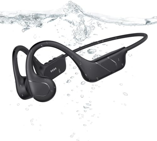 NUASI Cuffie Conduzione Ossea Nuoto IPX8, Bluetooth 6.0, MP3 32GB Memoria | 12 Ore Riproduzione Auricolari Conduzione Ossea per Nuoto, Fitness, Corsa e Bici