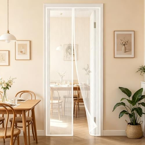 Zanzariera Magnetica Porta 100 x 204 cm Anti Zanzare Insetti Zanzariere Magnetiche Facile da Installare Chiude da Sola per Legno, Ferro, Porte in Alluminio, Bianco