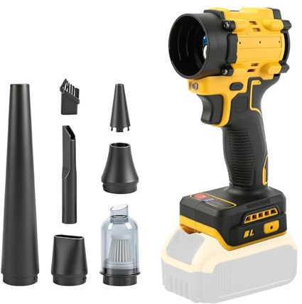 Souffleur sans fil pour batterie Dewalt 18 V 20 V, souffleur de feuilles sans fil 2 en 1 et aspirateur à main, 85 000 tr/min, dépoussiérage d'air comprimé sans balais avec 5 buses pour voiture, maison