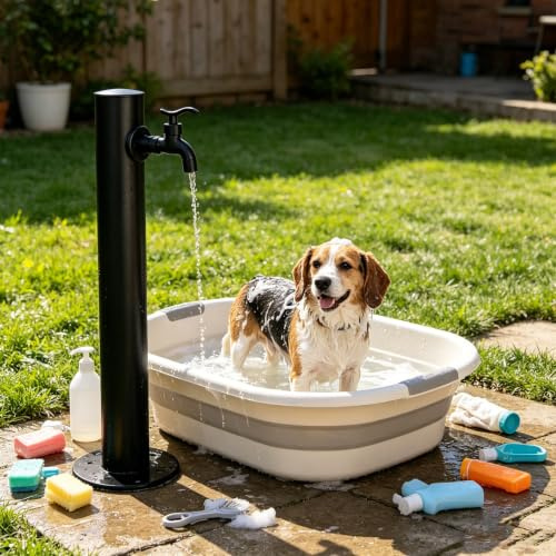 Robinet de colonne d'eau extérieur Station d'eau en acier inoxydable noir, robinet de jardin à montage au sol Distributeur d'eau de cour pour plage, côté piscine de pelouse