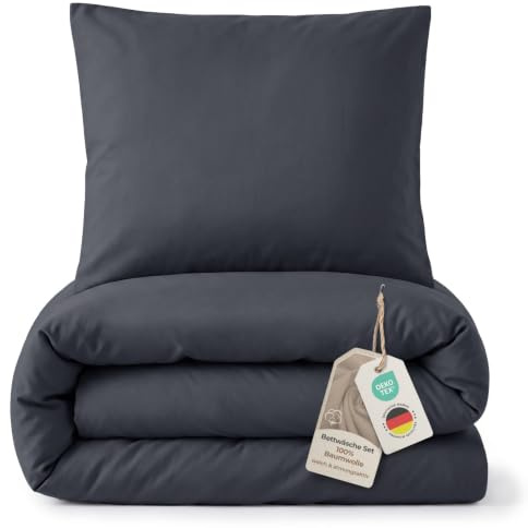 LAYNENBURG Premium Supersoft Bettwäsche aus 100% Baumwolle & Oeko-TEX 100 | Bettwäsche-Set 135x200 + Kissenbezug 80x80 cm - extra weich, kuschelig, feiner als Flanell & Fein-Biber (anthrazit)