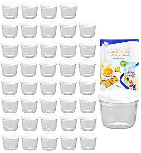 MamboCat 40er Set Sturzgläser 230 ml mit weißem Deckel to 82 inkl. Diamant Gelierzauber Rezeptheft Marmeladengläser Einmachgläser Einweckgläser