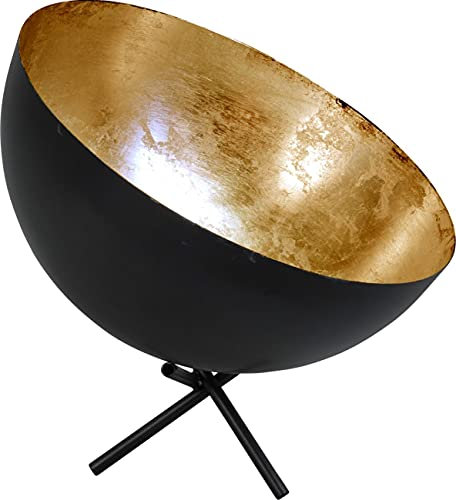Licht-Erlebnisse Tischleuchte Grau Metall Innenschirm Gold Ø30cm Handarbeit Dreibein Wohnzimmer Schreibtischleuchte