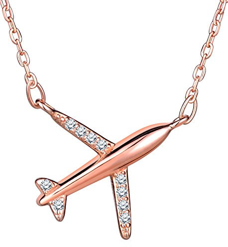 Infinite U, pendente per collana a forma di aereo in argento Sterling 925, con zirconia cubici, per donna/ragazza, oro rosa