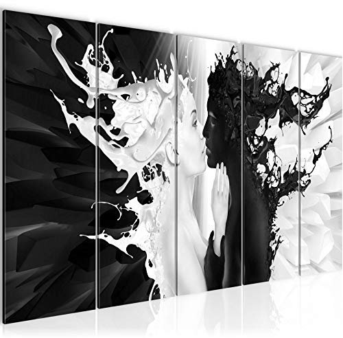Runa Art Wandbild XXL Milk und Coffee Wohnzimmer Schlafzimmer 200 x 80 cm Schwarz Weiss 5 Teilig - Made in Germany - 005055b