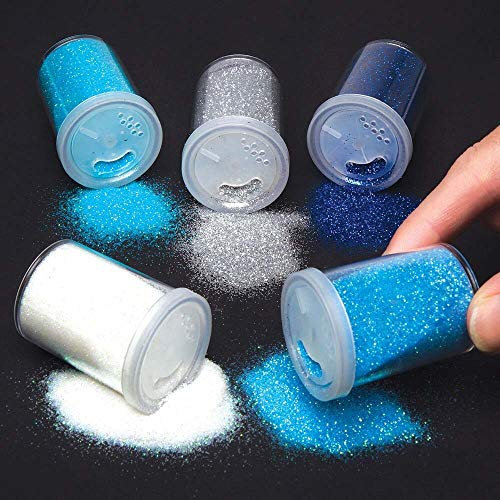 Baker Ross Barattolini di Glitter a Tema Invernale (confezione da 5)- Barattolini di polvere glitter formato, ideale per decorazioni e artigianato a scuola, Asst Colours