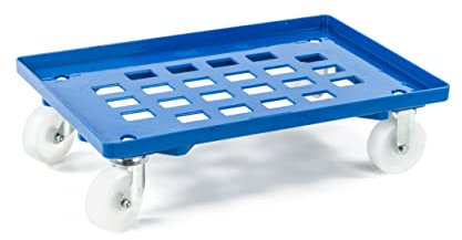 aidB Transportroller für Euroboxen mit 2 Lenk- und 2 Bockrollen aus Kunststoff, Fläche gerastert (Blau)