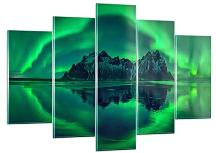 Mehrteilige Bilder auf Glas 150x100cm Glasbild Berg Gletscher Wasser Groß XXL Wanddeko Schlafzimmer Küche Set 5 teilige Wandbilder Dekoration Wohnzimmer Modern Wand Kunstdruck Art GEA150x100-4012