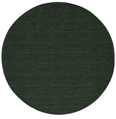 RugVista, Kelim Loom, Teppich, Mittelflor Teppich, ∅ 300 cm, Rund, Moderner Kelim Teppich, Wolle, Flur, Schlafzimmer, Küche, Wohnzimmer, Waldgrün, Dunkelgrün
