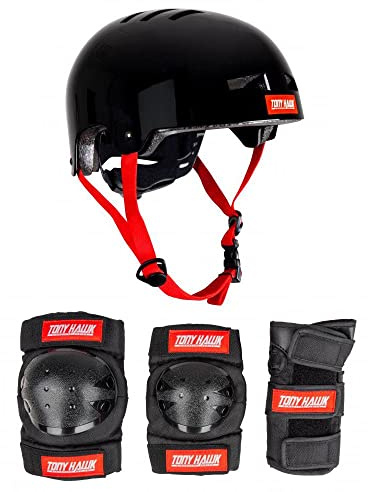 Tony Hawk Helmet & Padset 9+ Yrs Schutzset, Jugend, Unisex, Schwarz/Rot (Mehrfarbig), L-XL