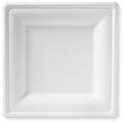 Gradisco 125 pièces Assiette plate carrée en pulpe de cellulose Bagassa 100 % compostable 20 x 20 cm Blanchi et issu de ressources naturelles. Biodégradable - Compostable - Sans plastique.